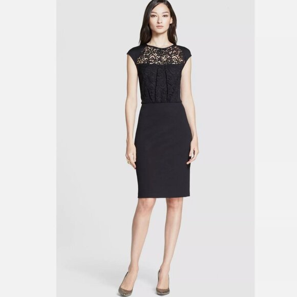 St. John Collection Lace Bodice Milano Knit Dress - Picture 1 of 13